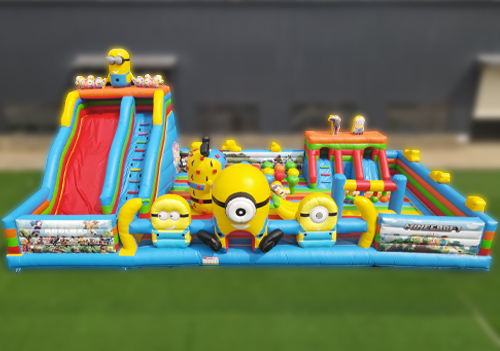 Minion theme inflatable castle combo with slide obstacle course for outdoor kids playground commercial rental inflatable bouncy castle