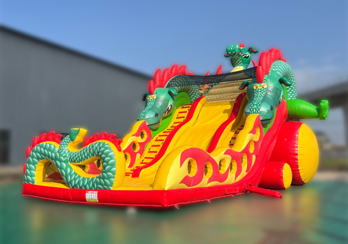 Chinese dragon themed double lane inflatable dry slide commercial outdoor kids inflatable playground slide for event rental