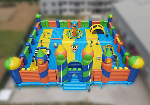 Large outdoor commercial inflatable bounce fun city castle with obstacle course multi-play kids inflatable bouncer park