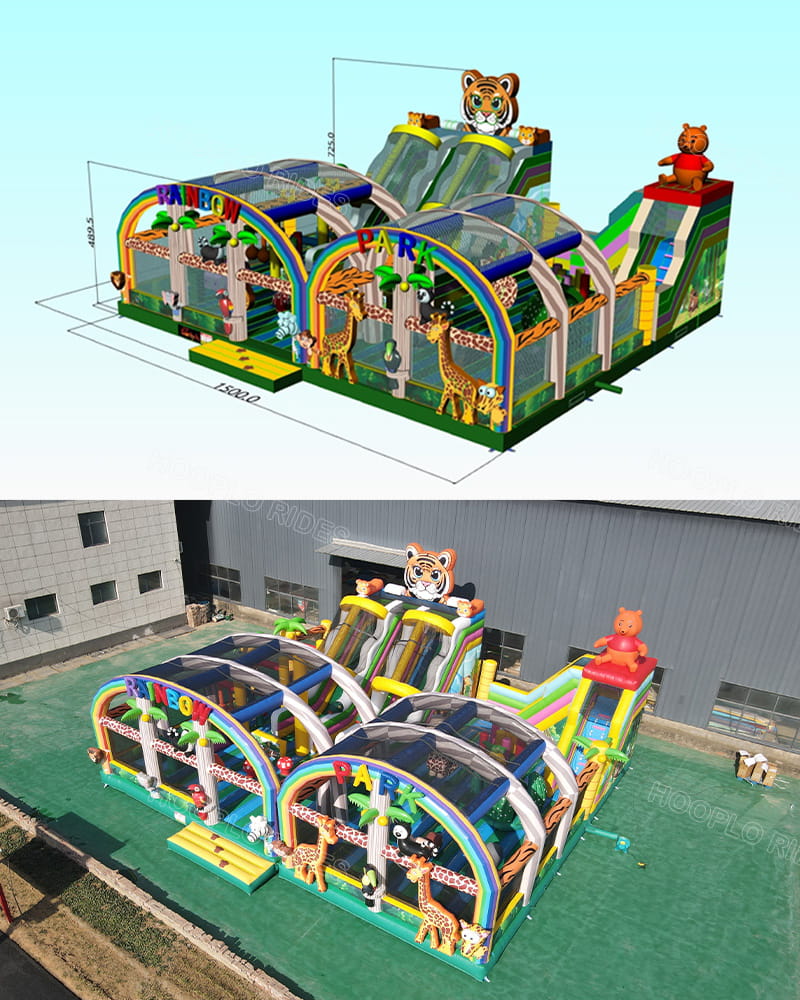 Mobile View of Custom Inflatable Rainbow Park Design - Free Design Service for Commercial Bounce Houses