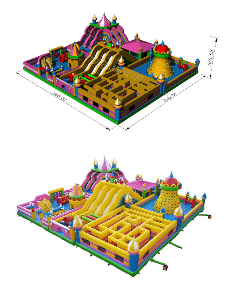 Mobile View of Custom Large Inflatable Castle Maze Park Design - Free Design Service