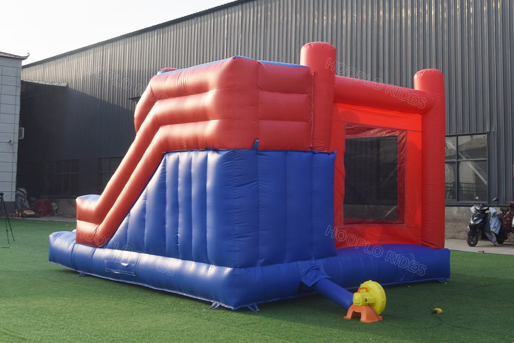 Hooplo 3D Giant Spider-Man Inflatable Bounce House Back Side View, Commercial Kids Superhero Jumping Castle With Matching Air Blower