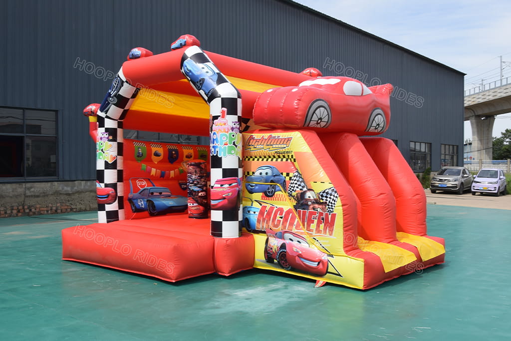 Cars Lightning McQueen inflatable bounce house equipped with double slide, commercial kids inflatable bouncer for rental business