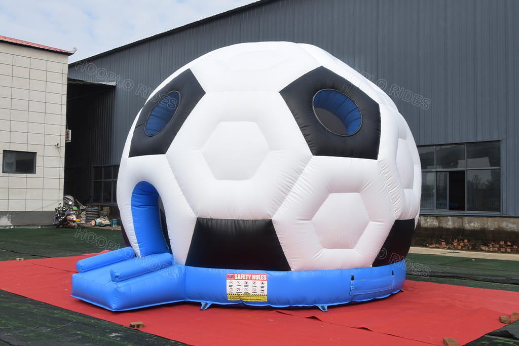Hooplo Kids Football Dome Inflatable Bounce House, Classic Football Pattern Inflatable Bouncer With Safety Warning Sticker