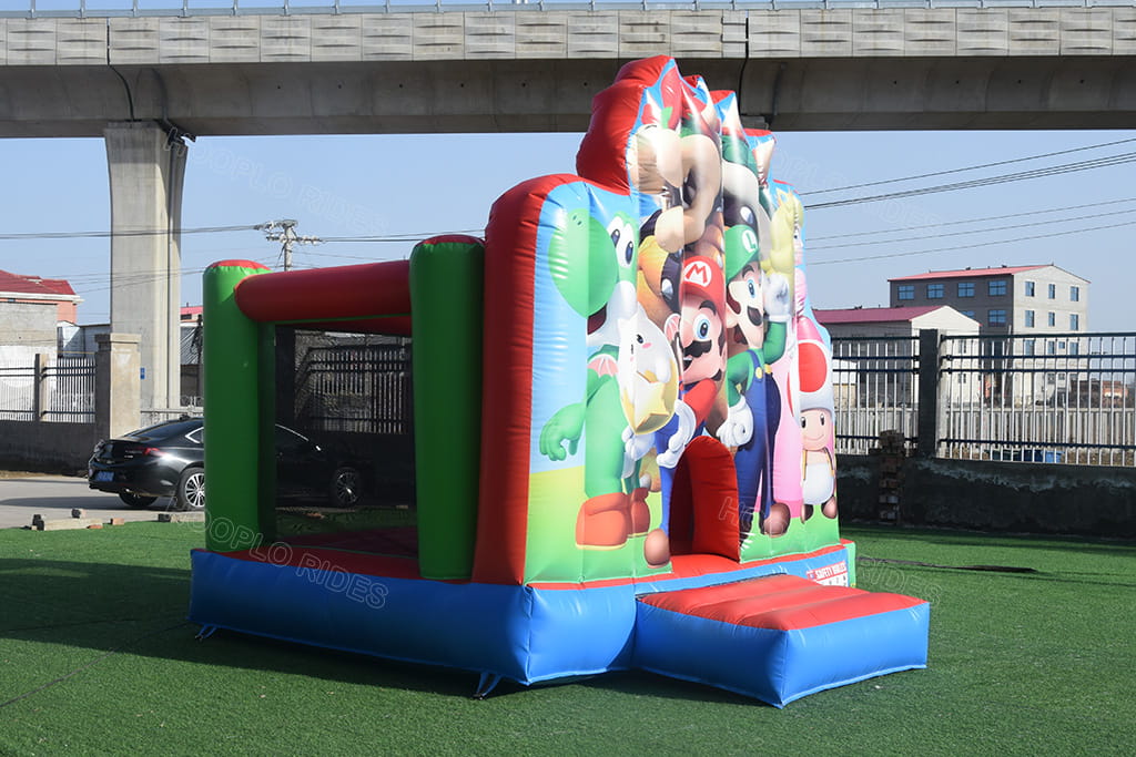 Side Entrance View Super Mario Inflatable Bounce Combo, Commercial PVC Kids Mario Jumping Castle For Backyard Party