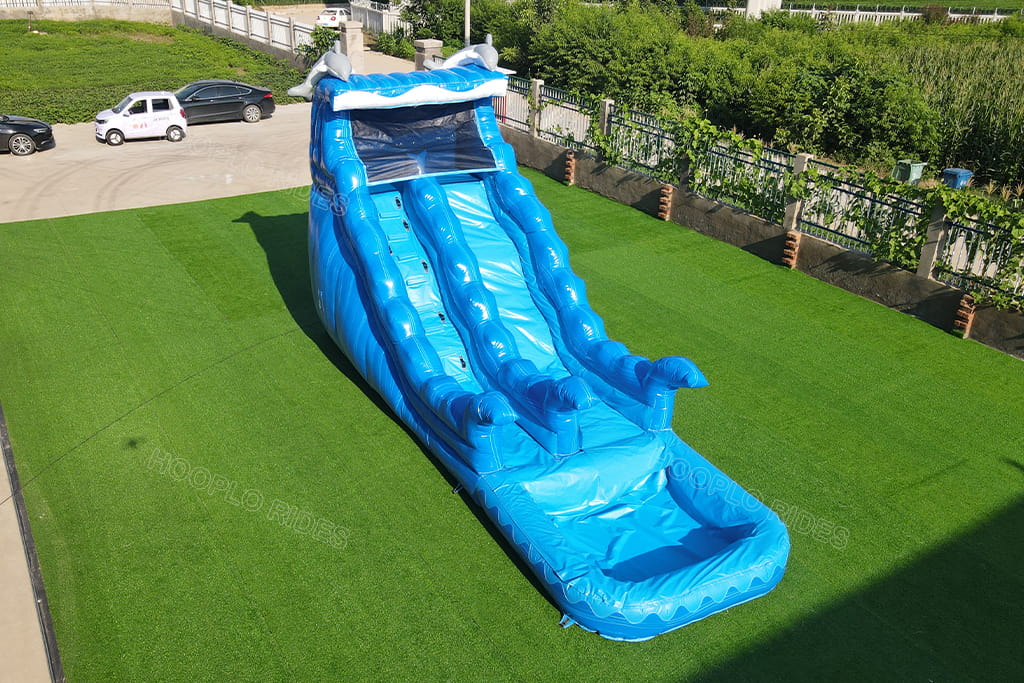 Ocean wave dolphin inflatable water slide with splash pool, kids outdoor summer inflatable water amusement equipment