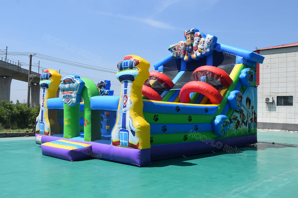 Paw Patrol cartoon inflatable obstacle fun park outdoor display, heavy duty PVC inflatable bouncer with slide and multiple obstacles