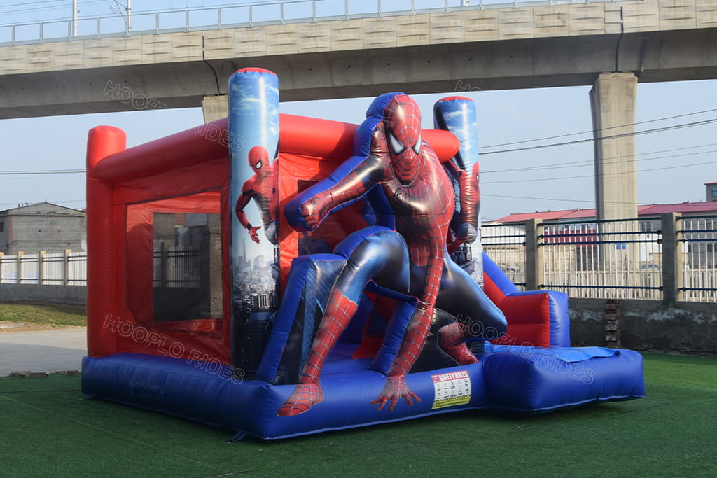 Front Side Angle Spider-Man Inflatable Bounce Combo, Heavy Duty PVC Superhero Kids Play Castle For Outdoor Backyard & Rental Business