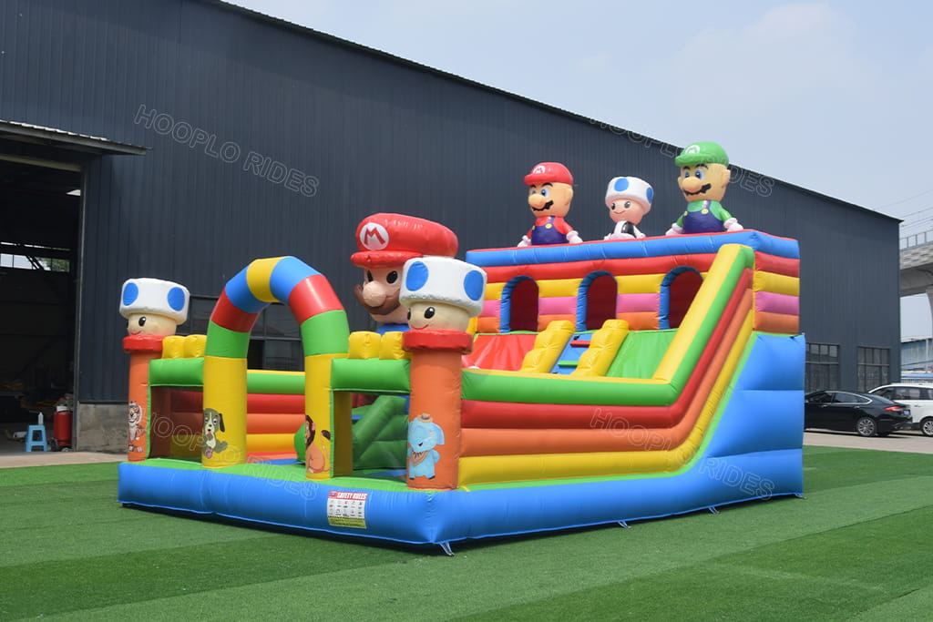 Mario theme inflatable playground bouncy castle with double slide, outdoor kids inflatable jumping house