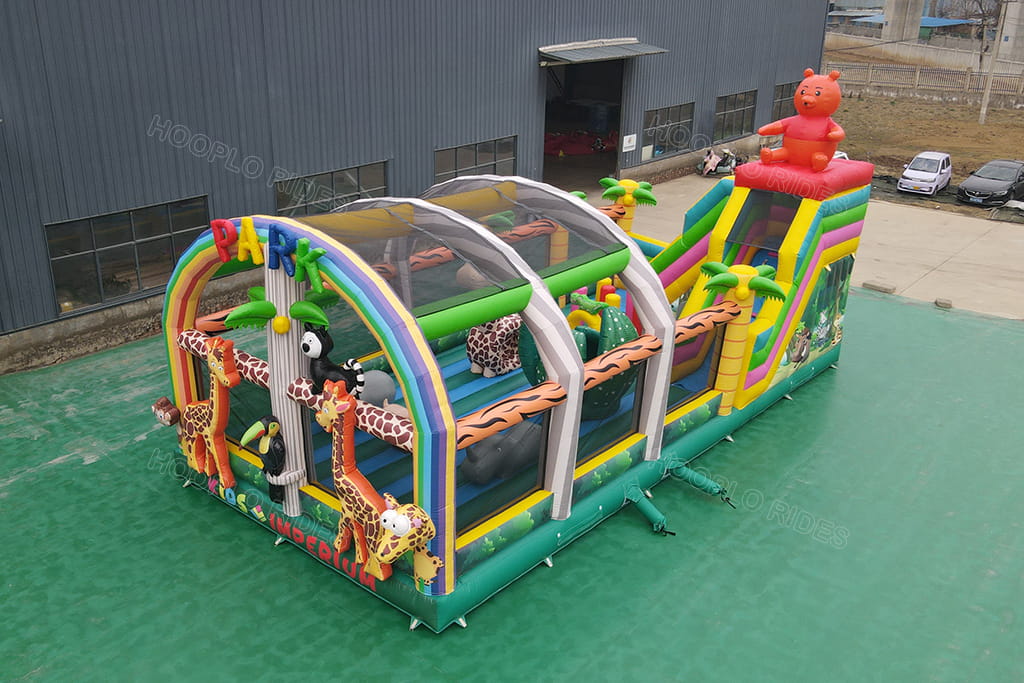 Mini Kids Imperium inflatable safari obstacle tunnel, forest animal themed inflatable bounce obstacle course commercial rental