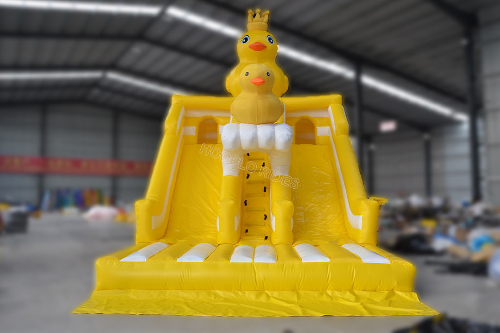Cute Yellow Duck Inflatable Double Lane Slide