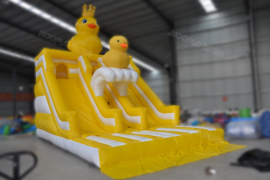 Outdoor giant yellow duck inflatable double slide, heavy duty PVC inflatable slide for rental business