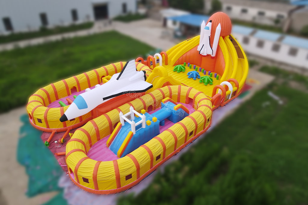 Space Themed Inflatable Playground with Shuttle Rocket Bounce House